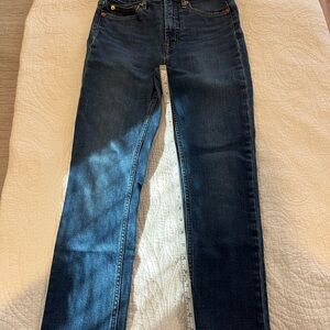 Women’s Gap Vintage Slim High Rise Raw Hem Dark Blue Indigo Size 25/0R